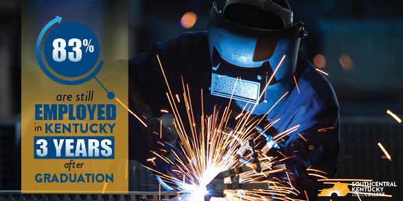 Welding Student, 83% of SKYCTC students are still employed in Kentucky 3 years after graduation.