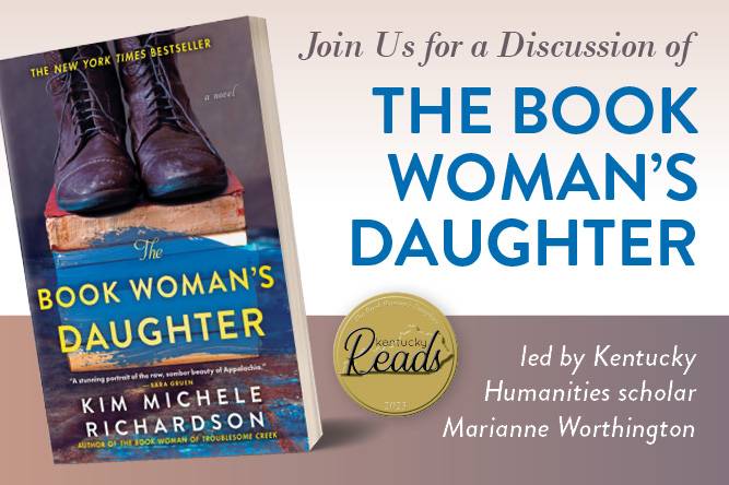 Cover of the book, The Book Womans Daughter, with pair of boots standing on books