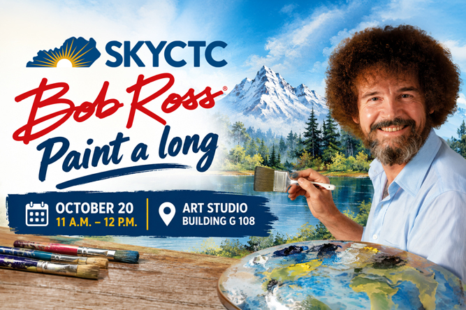 Picture if Bob Ross painting a landscape