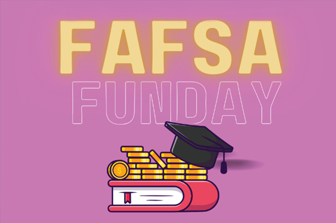Clip art of books and money with words FAFSA FUNDAY