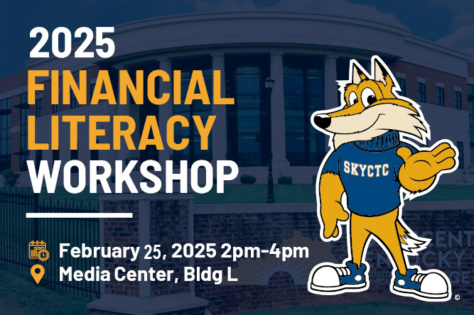 campus building with words, financial literacy workshop, February 19 from 2pm to 4pm