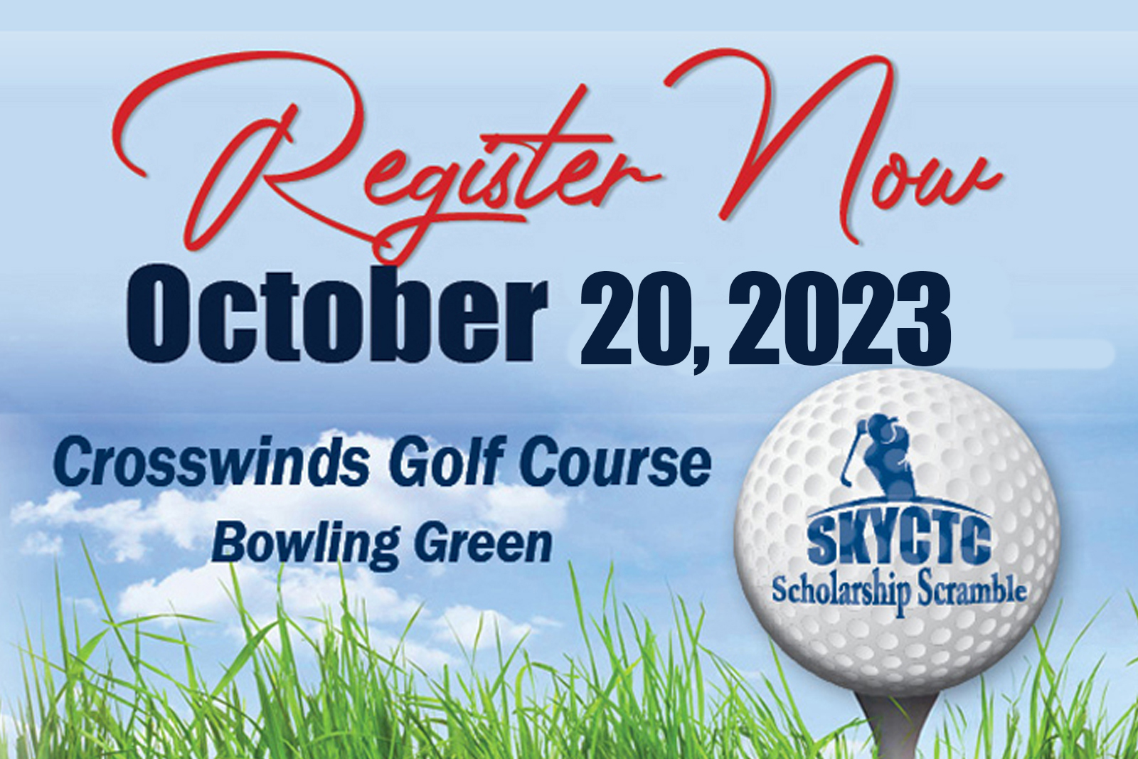 Register Now for SKYCTC Scholarship Golf Scramble at Crosswinds Golf Course in Bowling Green on October 21, 2022.