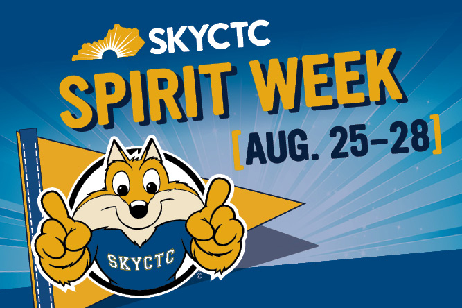 Artist rendering of pathfinder mascot with words Spirit Week Aug 25 to 28