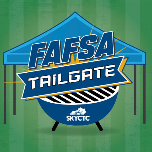 A picture of a grill and tent with words FAFSA Tailgate 