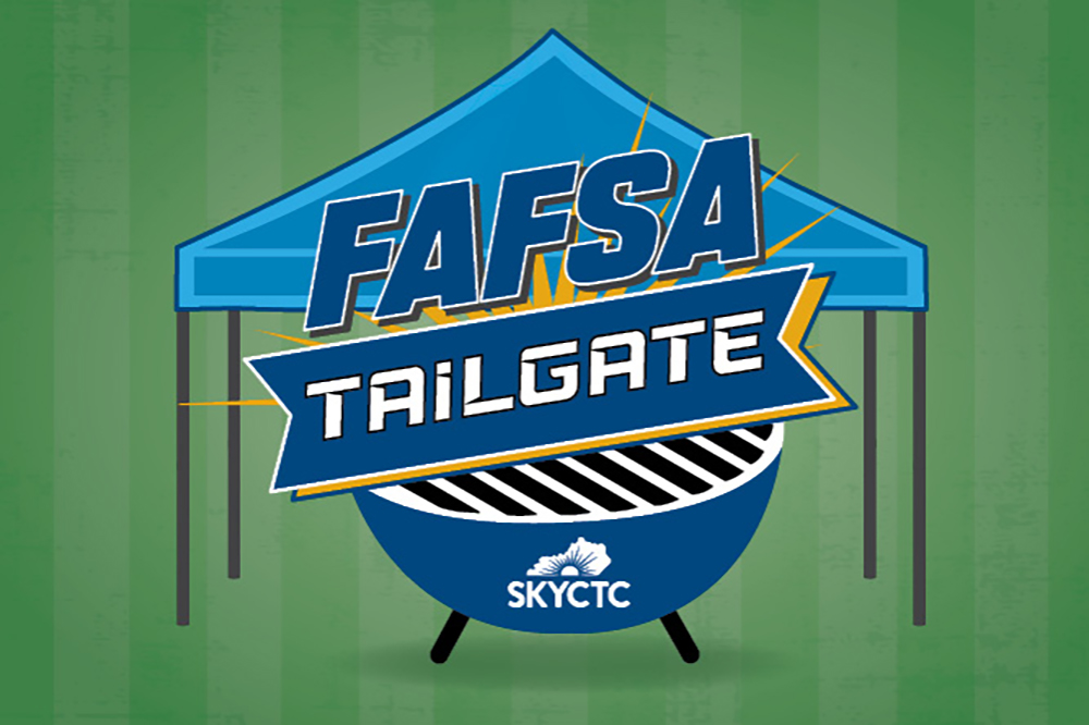 Picture of a grill and tent with words FAFSA Tailgate