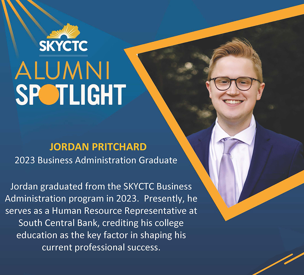 Photo of Jordan Pitchard with word SKYCTC Alumni Spotlight