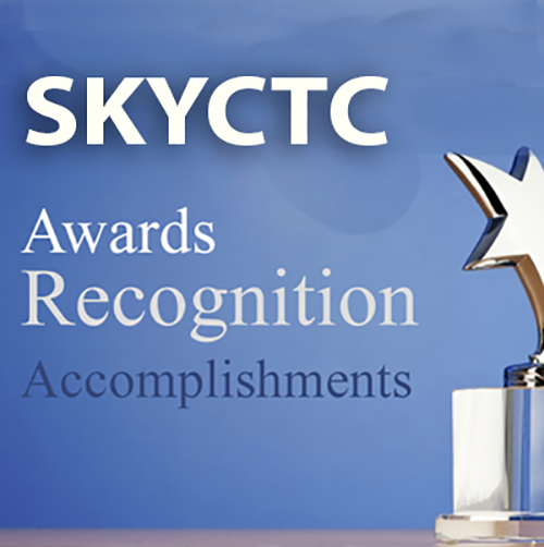 Star award trophy with words SKYCTC Awards, recognition and accomplishments.