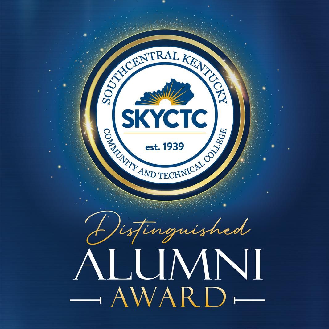 SKYCTC seal on a starry blue background with words Distinguished Alumni of the Year