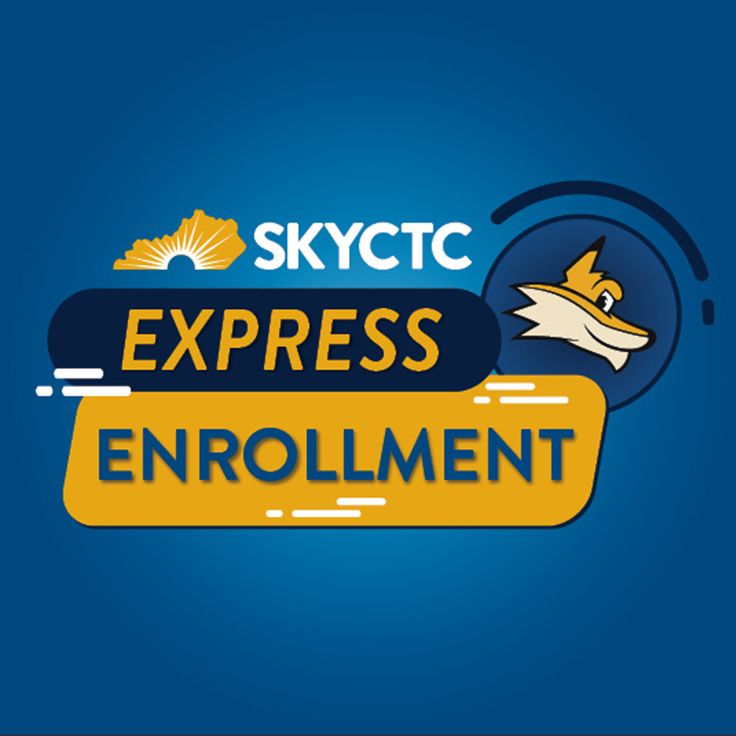 SKYCTC Express Enrollment graphic with Pathfinder mascot face.