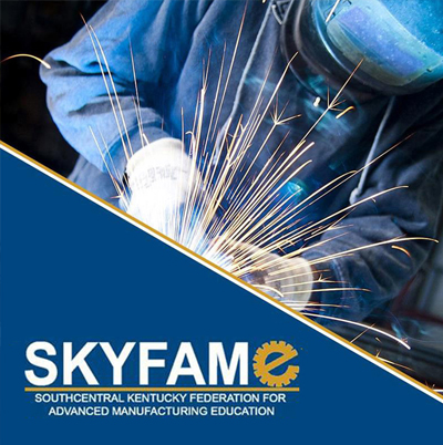 Person welding with SKY Fame logo