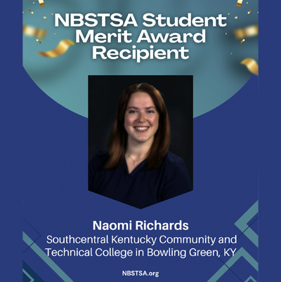 Picture of Naomi Richards with decorative background that says NBSTSA Merit Award Recipient.