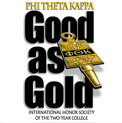 Phi Theta Kappa logo with words good as gold and picture of a gold key.