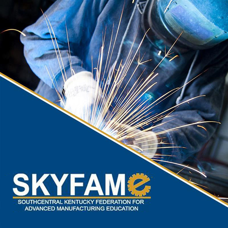 Close up of a welder with the SKY FAME logo