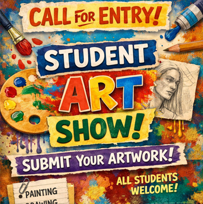 Artist poster with words cal for entry