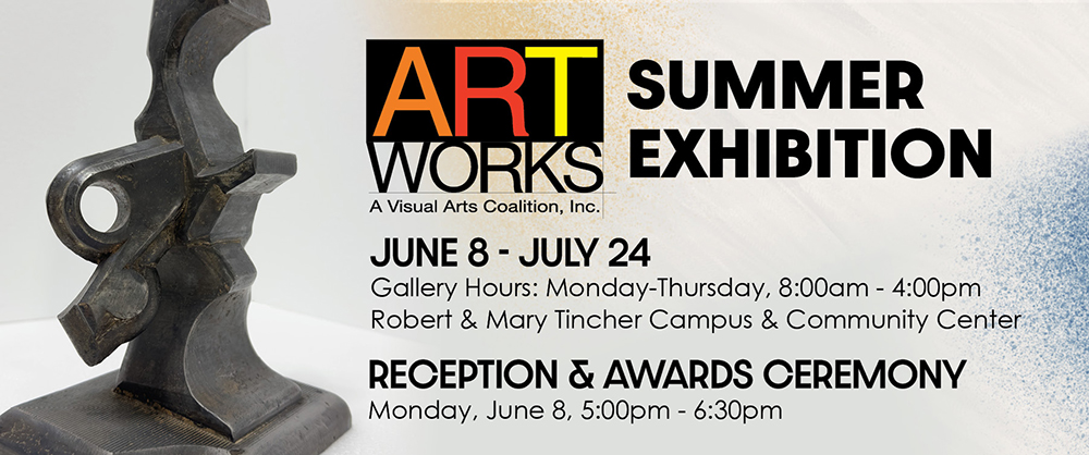 ARTWorks summer exhibition logo with an image of artistic statue and date and time of the event