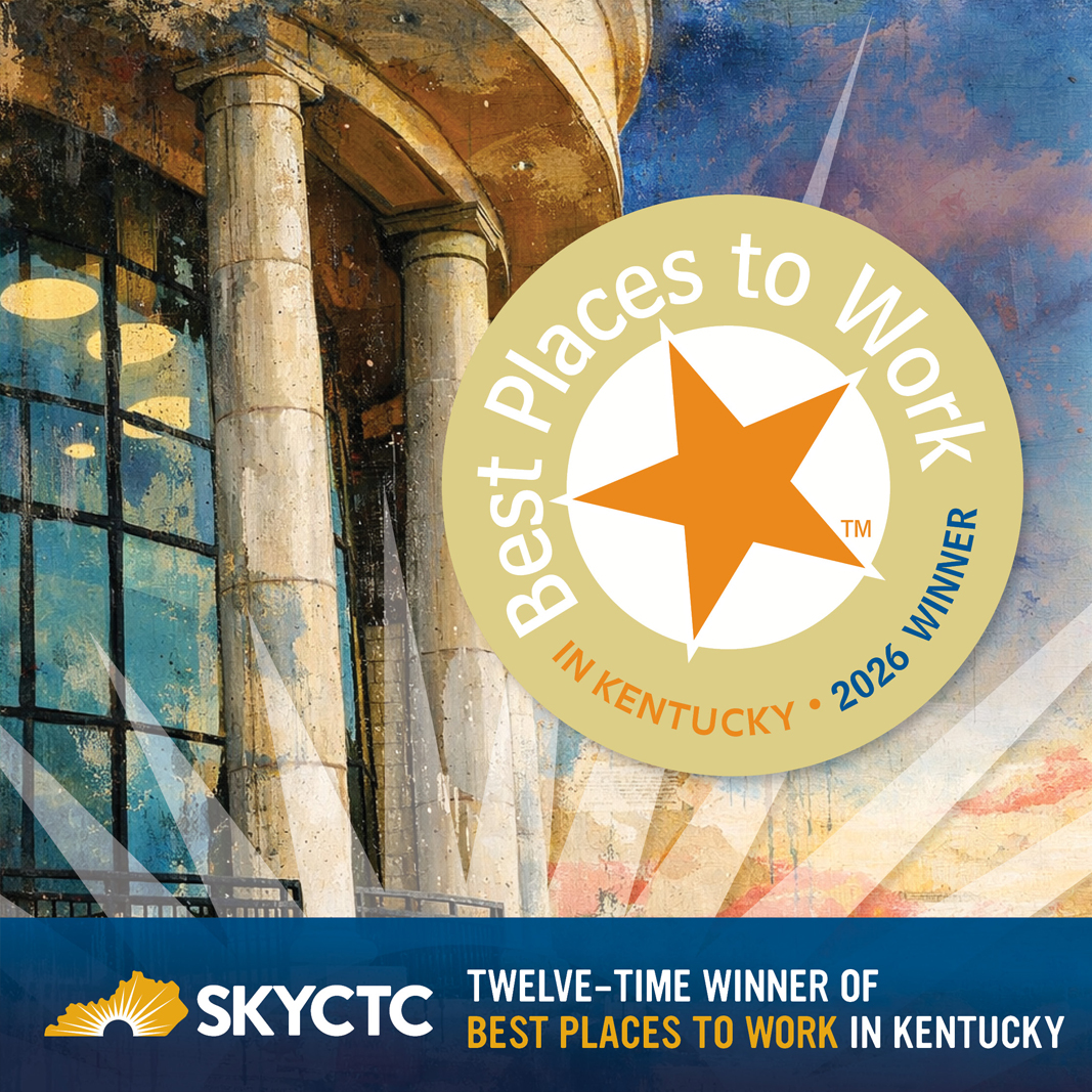 Picture of the front building of the college with the Best Places to Work in Kentucky logo