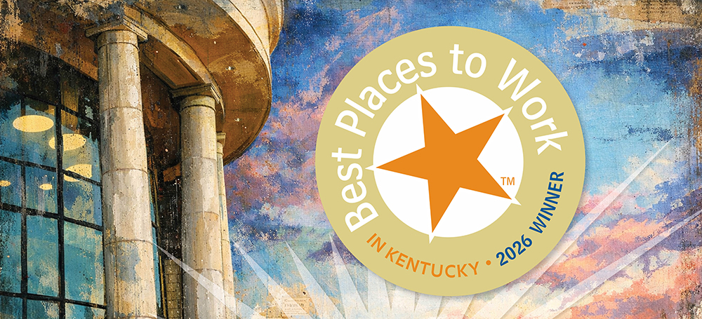 front of college building with Best Places to Work logo