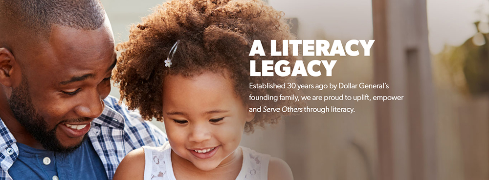 Father looking at young daughter with words A Literacy Legacy