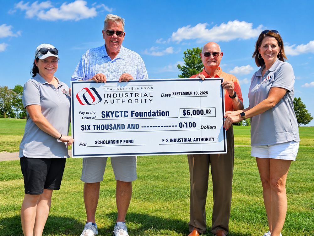 Pictured from left to right: Chantal Allen, SKYCTC Scholarship Coordinator; Steve Compton, Chair of the Franklin-Simpson Industrial Authority Board of Directors; Larry Dixon, Mayor of Franklin; and Millie Wells, SKYCTC Director of Alumni Relations.