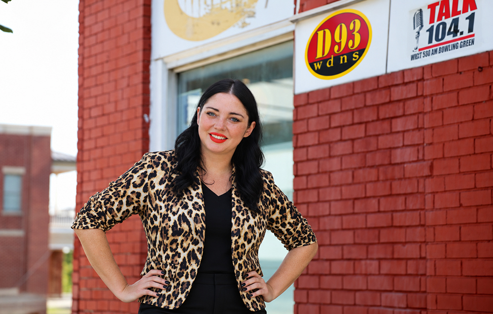 Jane Constant standing in front of the D93 Radio Station