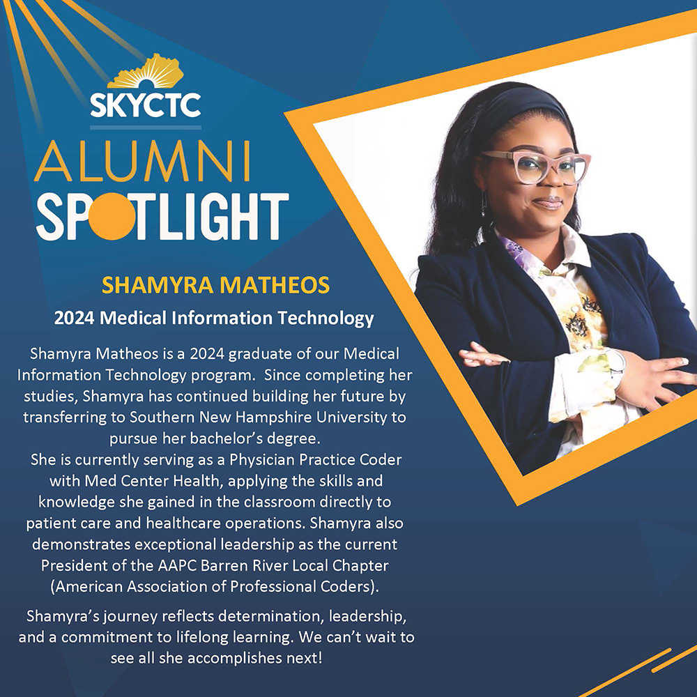 Picture of Shamyra Matheos with graphic of the alumni spotlight