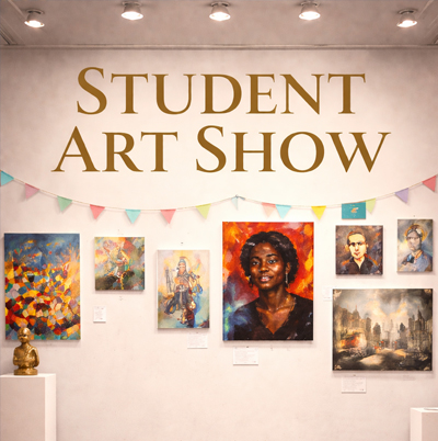 Photos on a gallery wall