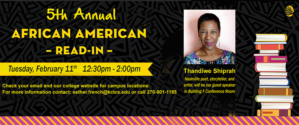 5th annual african americanread-in banner with photo of guest speaker